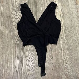 Womens Plunging Thong Bodysuit V-Neck Sleeveless Rayon blend Stretch Black Small